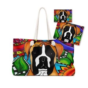Weekender Tote and 2 Zipper Pouches with Boxer dog